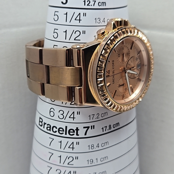 Michael Kors Dylan Rose Gold Chronograph Date Watch Baguette MK New Battery - Picture 6 of 10